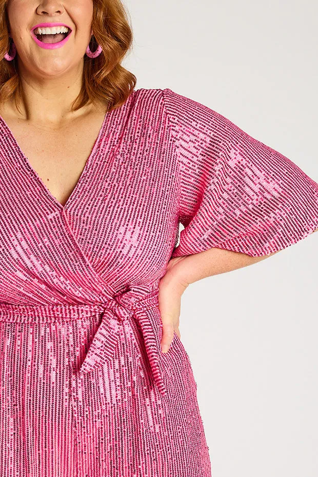 Skyla Pink Sequins Party Jumpsuit