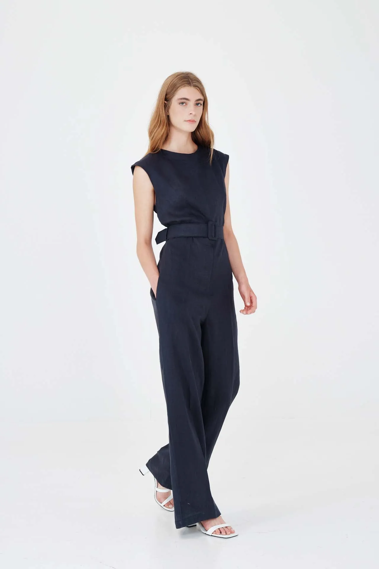 Sleeveless Linen Long Jumpsuit