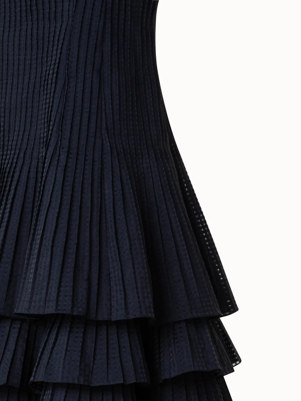 Sleeveless Midi Dress with Pleated Skirt in Semi-Sheer Organza