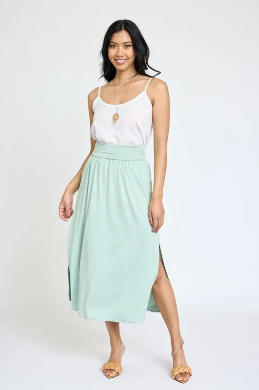 Solid Side Slit Midi Skirt