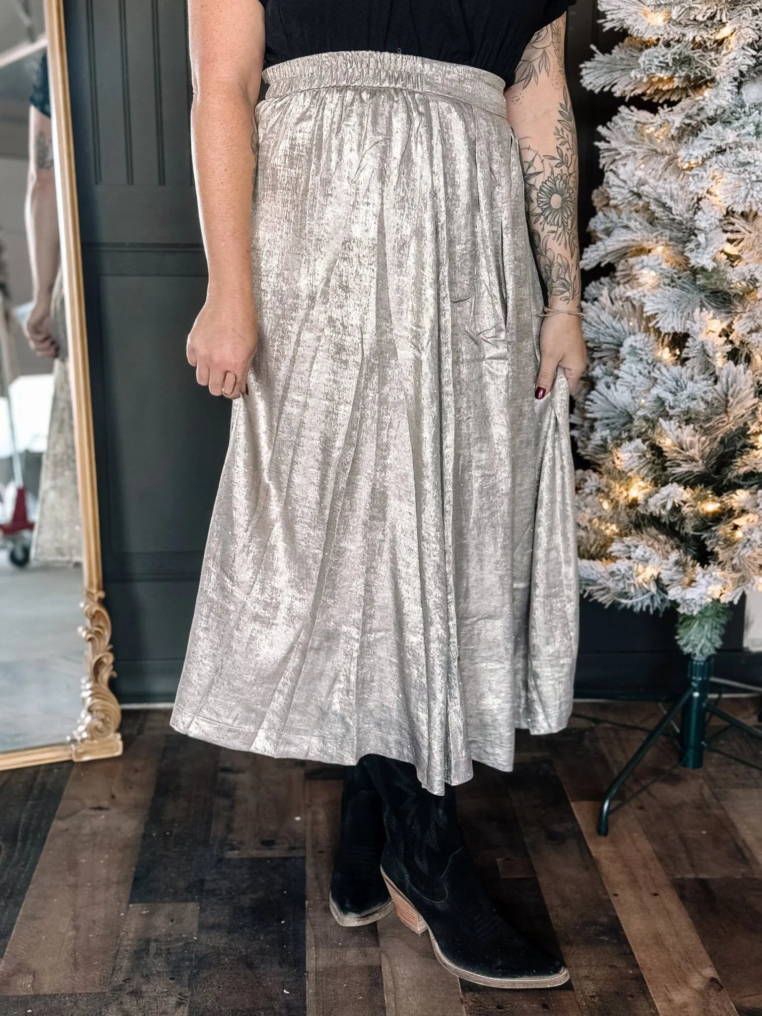 Sparkling Sleigh Holiday Christmas Midi Skirt, Champagne
