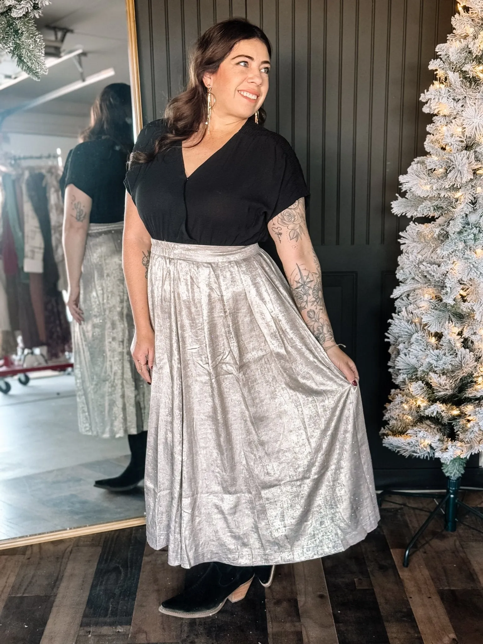 Sparkling Sleigh Holiday Christmas Midi Skirt, Champagne