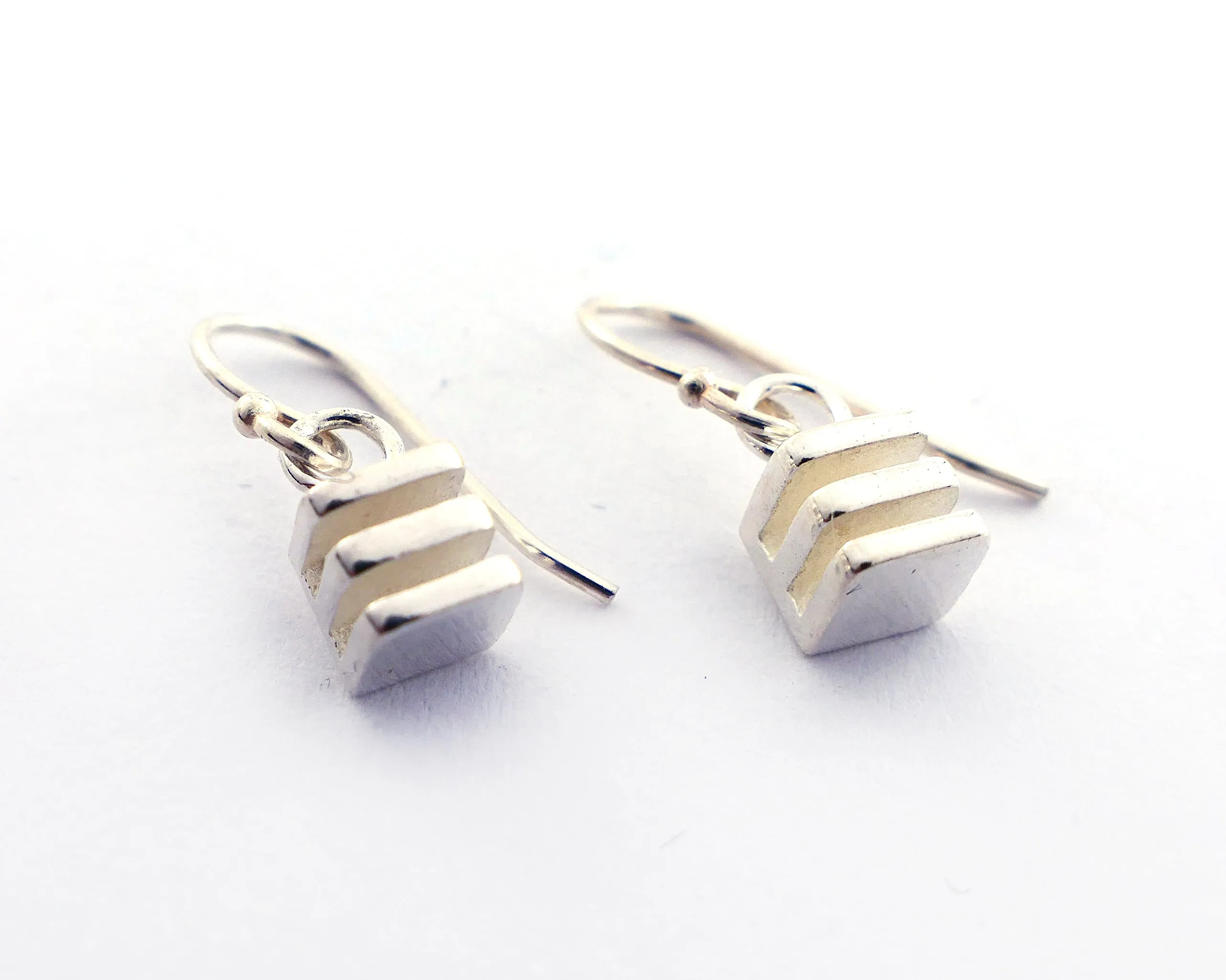 Square Layer Drop Earrings in Sterling Silver