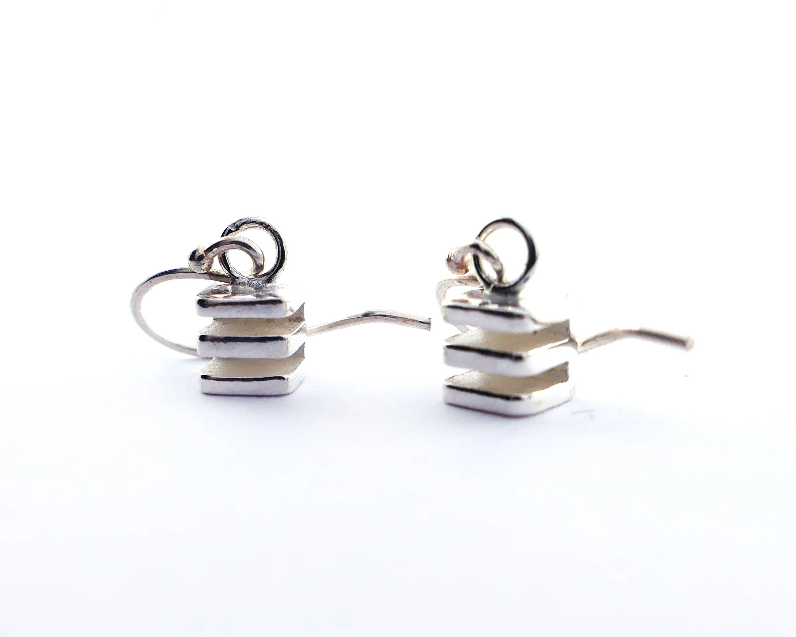 Square Layer Drop Earrings in Sterling Silver