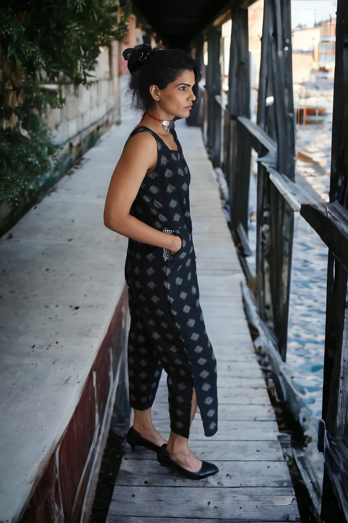 Square neck Ikat Jumpsuit