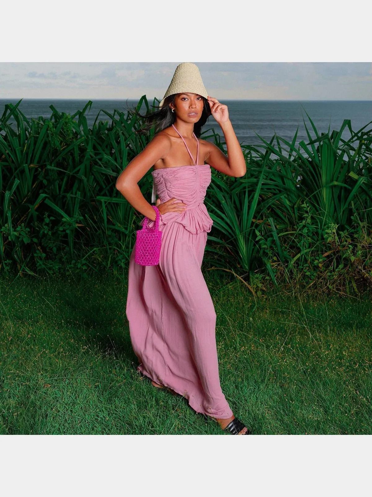 SRI Bamboo Palazzo Jumpsuit in Blush Pink
