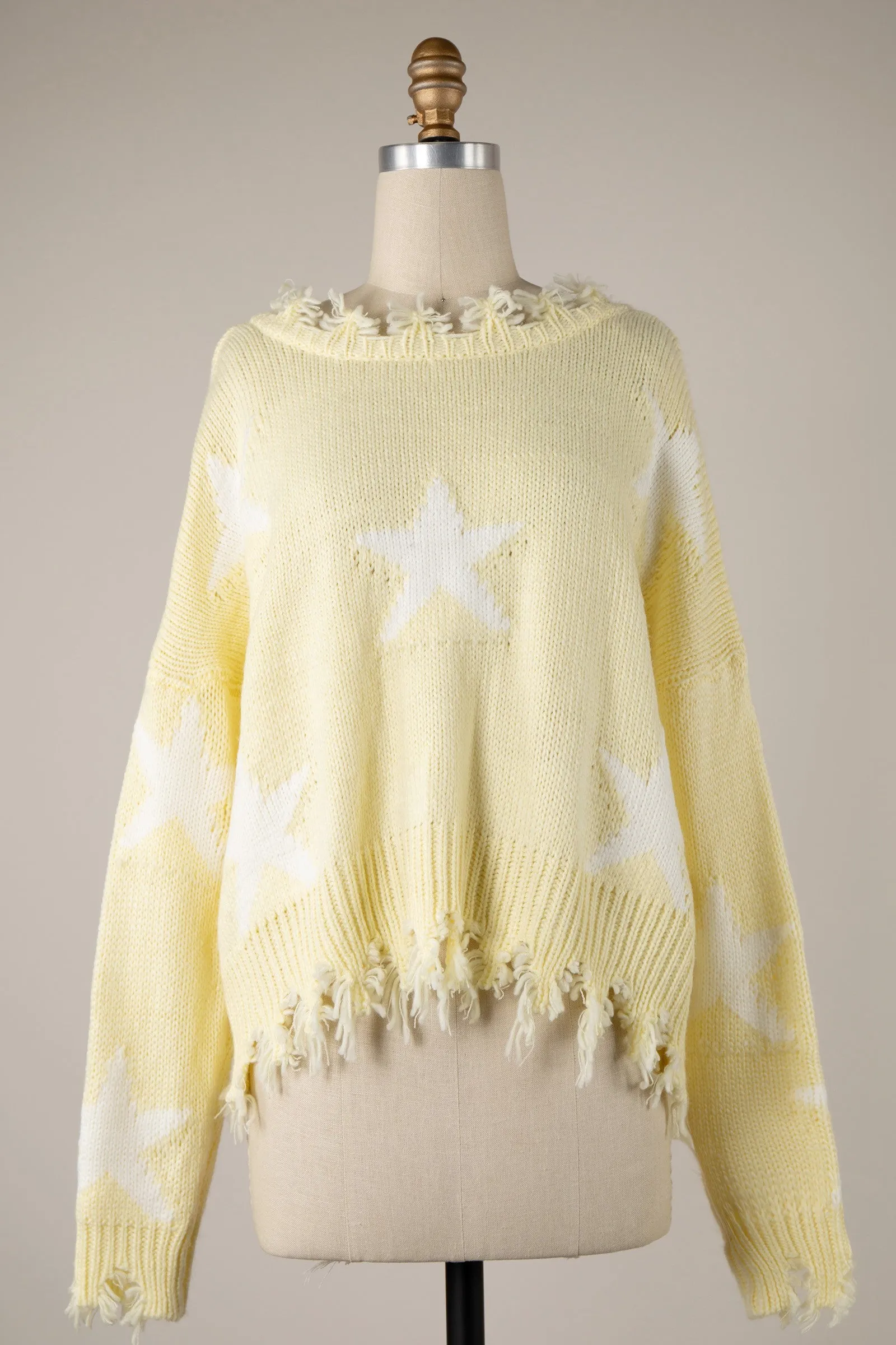 STAR PATTERN DISTRESSED HEM KNIT SWEATER 1 PACK