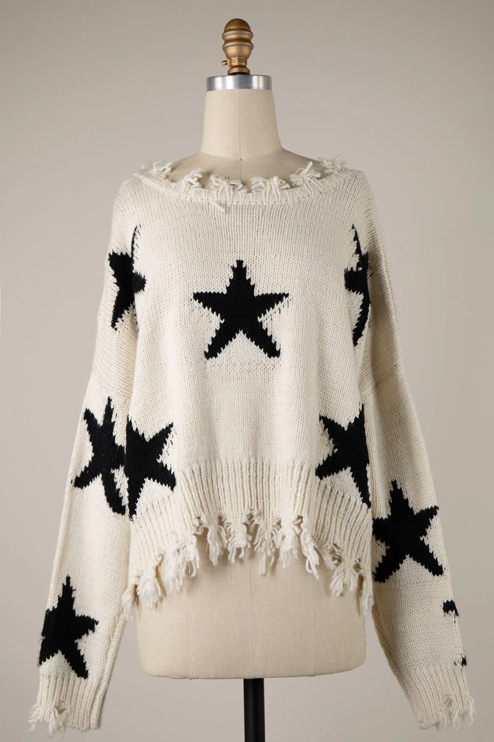 STAR PATTERN DISTRESSED HEM KNIT SWEATER 1 PACK