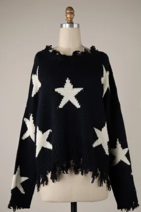 STAR PATTERN DISTRESSED HEM KNIT SWEATER 1 PACK