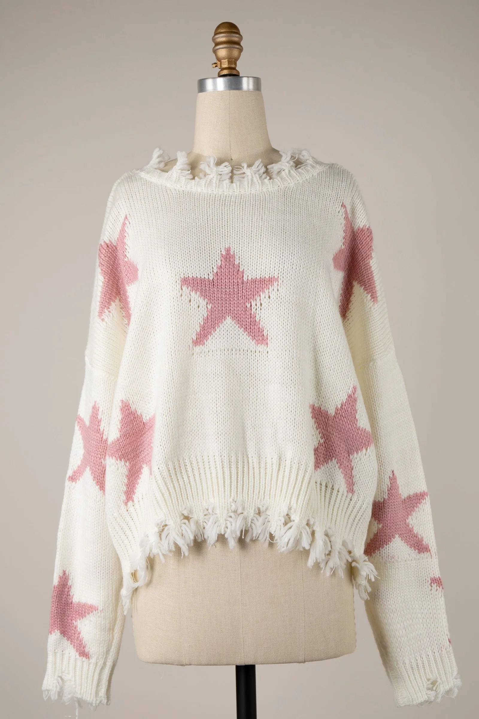 STAR PATTERN DISTRESSED HEM KNIT SWEATER 1 PACK