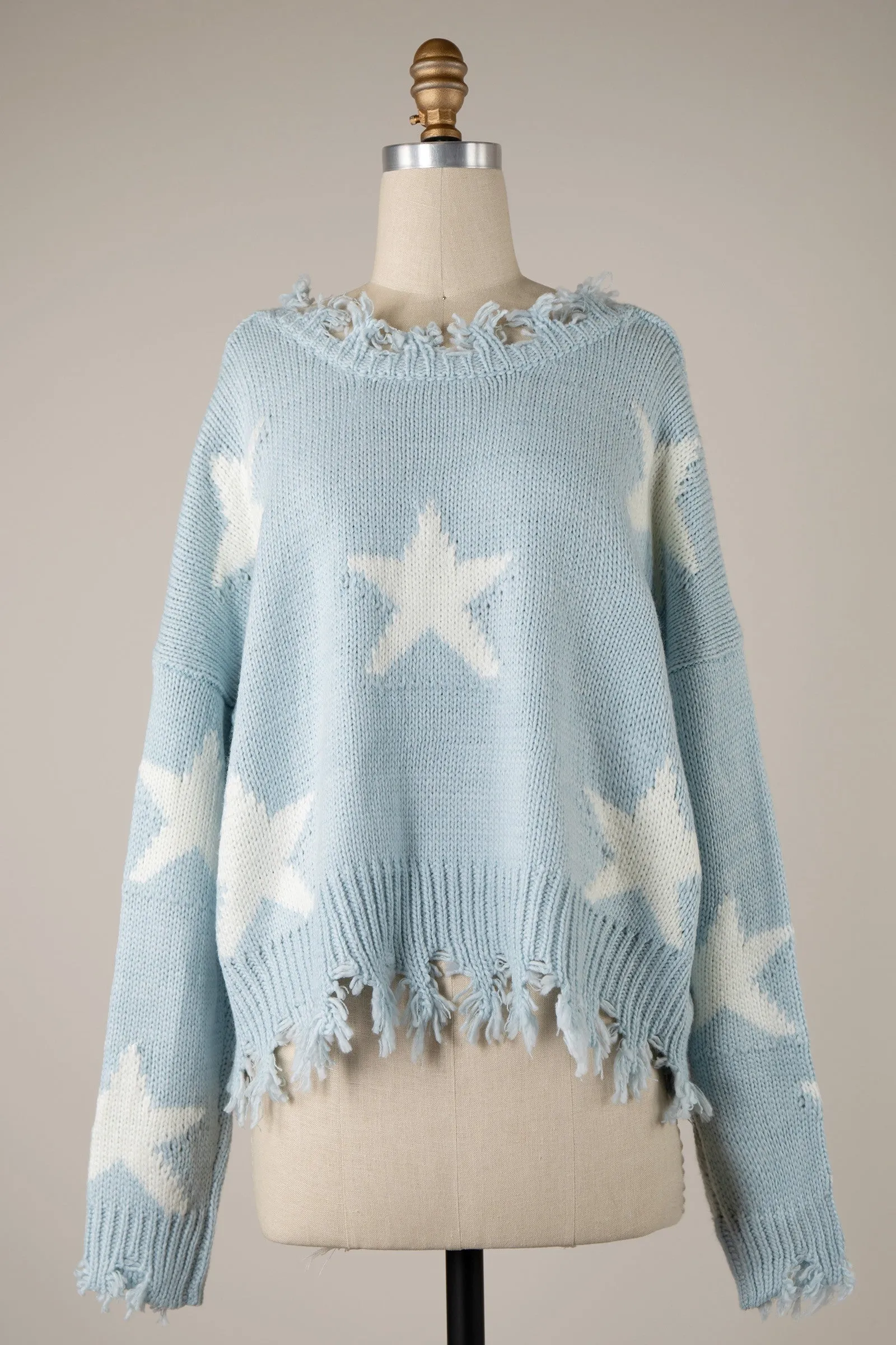 STAR PATTERN DISTRESSED HEM KNIT SWEATER 1 PACK