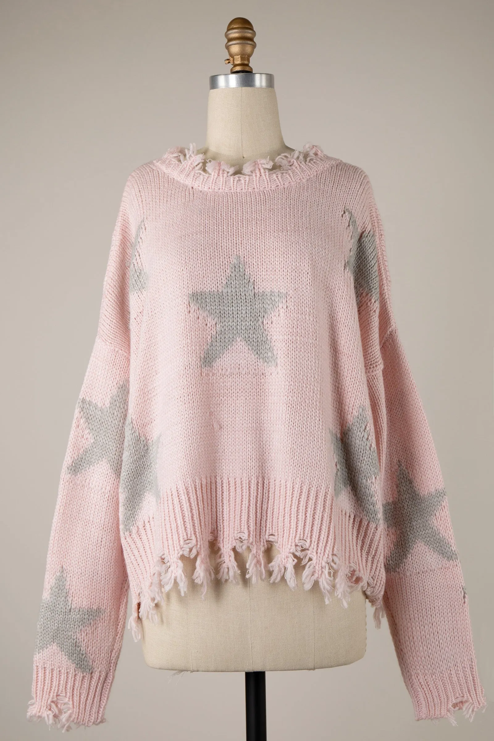 STAR PATTERN DISTRESSED HEM KNIT SWEATER 1 PACK