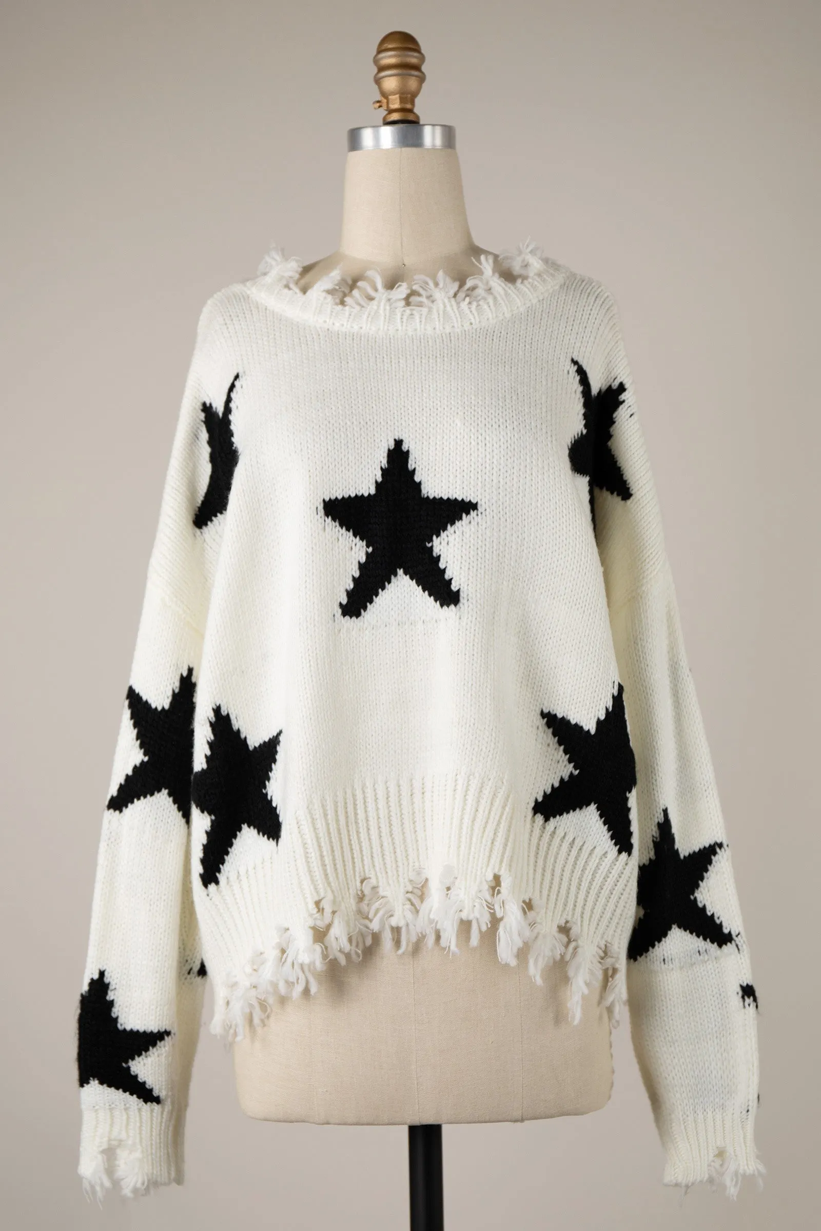 STAR PATTERN DISTRESSED HEM KNIT SWEATER 1 PACK