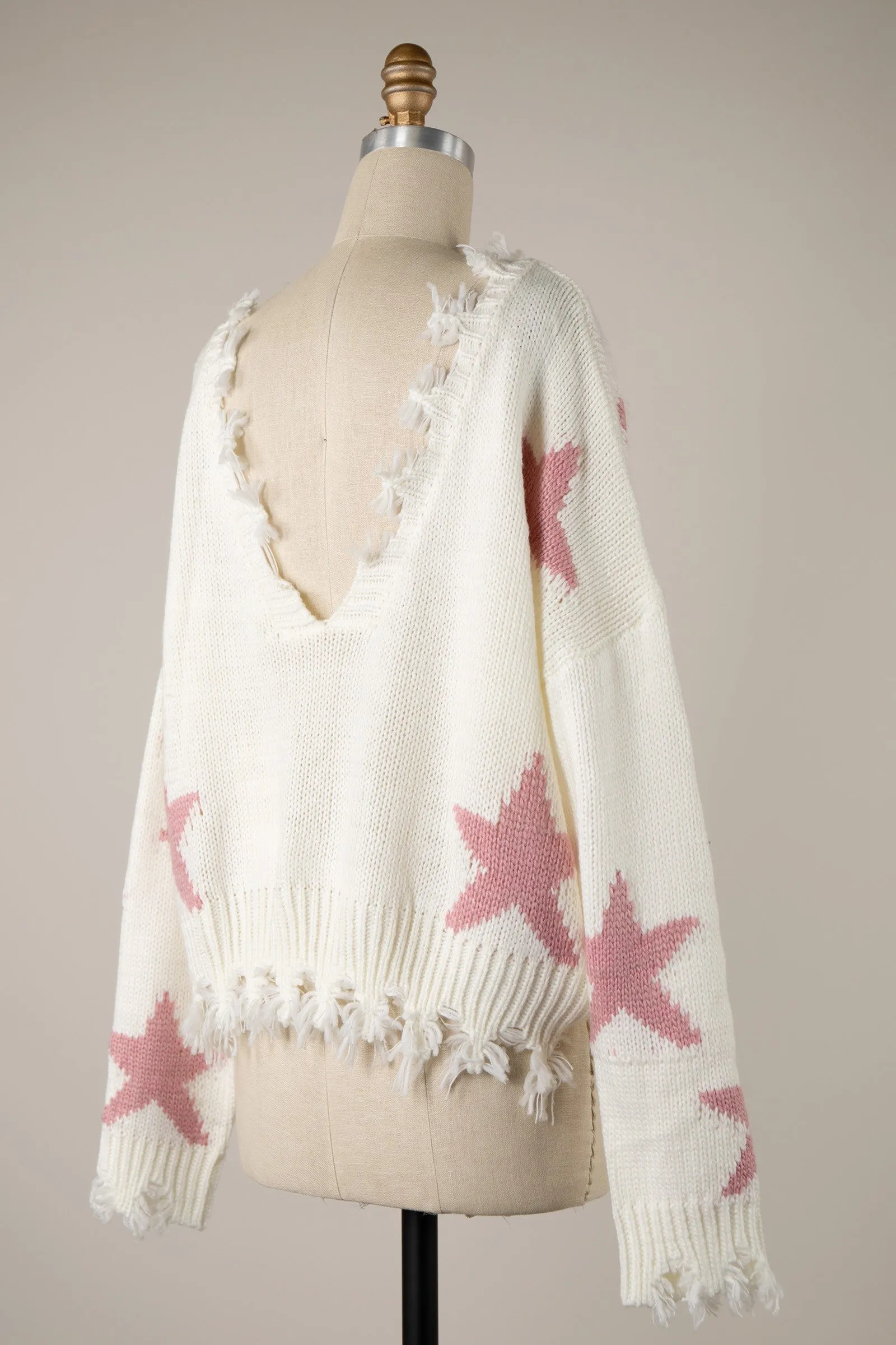 STAR PATTERN DISTRESSED HEM KNIT SWEATER 1 PACK