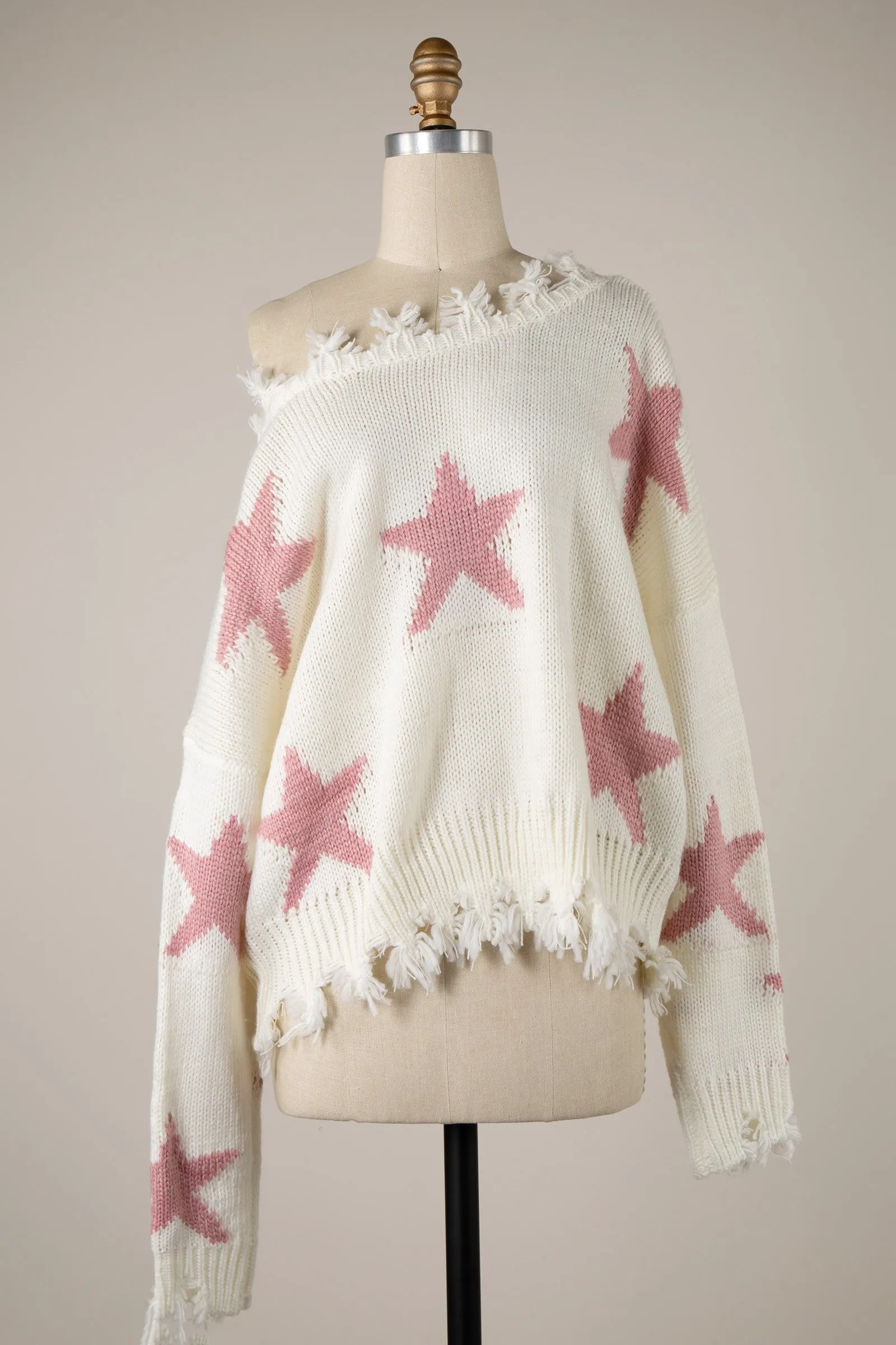 STAR PATTERN DISTRESSED HEM KNIT SWEATER 1 PACK