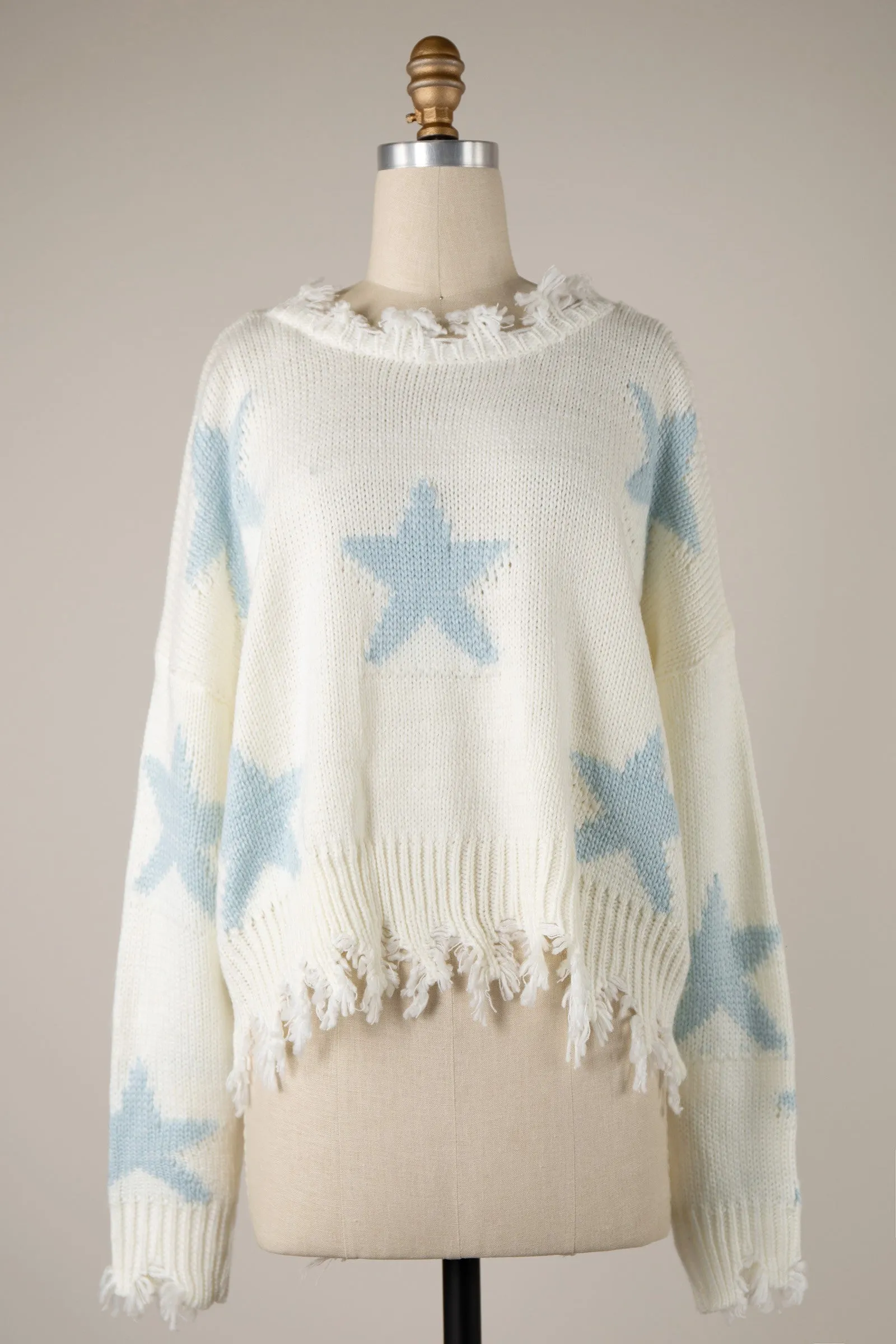 STAR PATTERN DISTRESSED HEM KNIT SWEATER 1 PACK