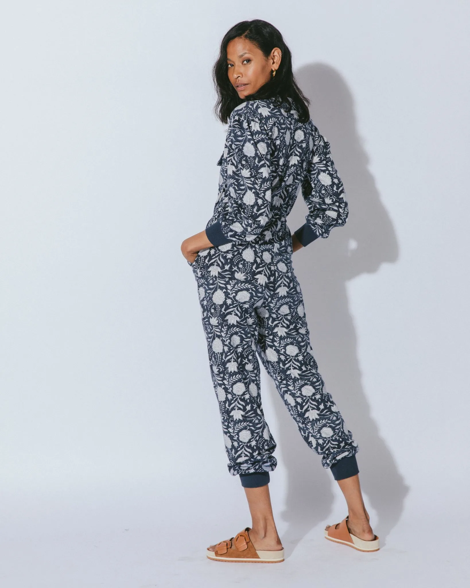 Stella Lounge Jumpsuit - Navy Block Print