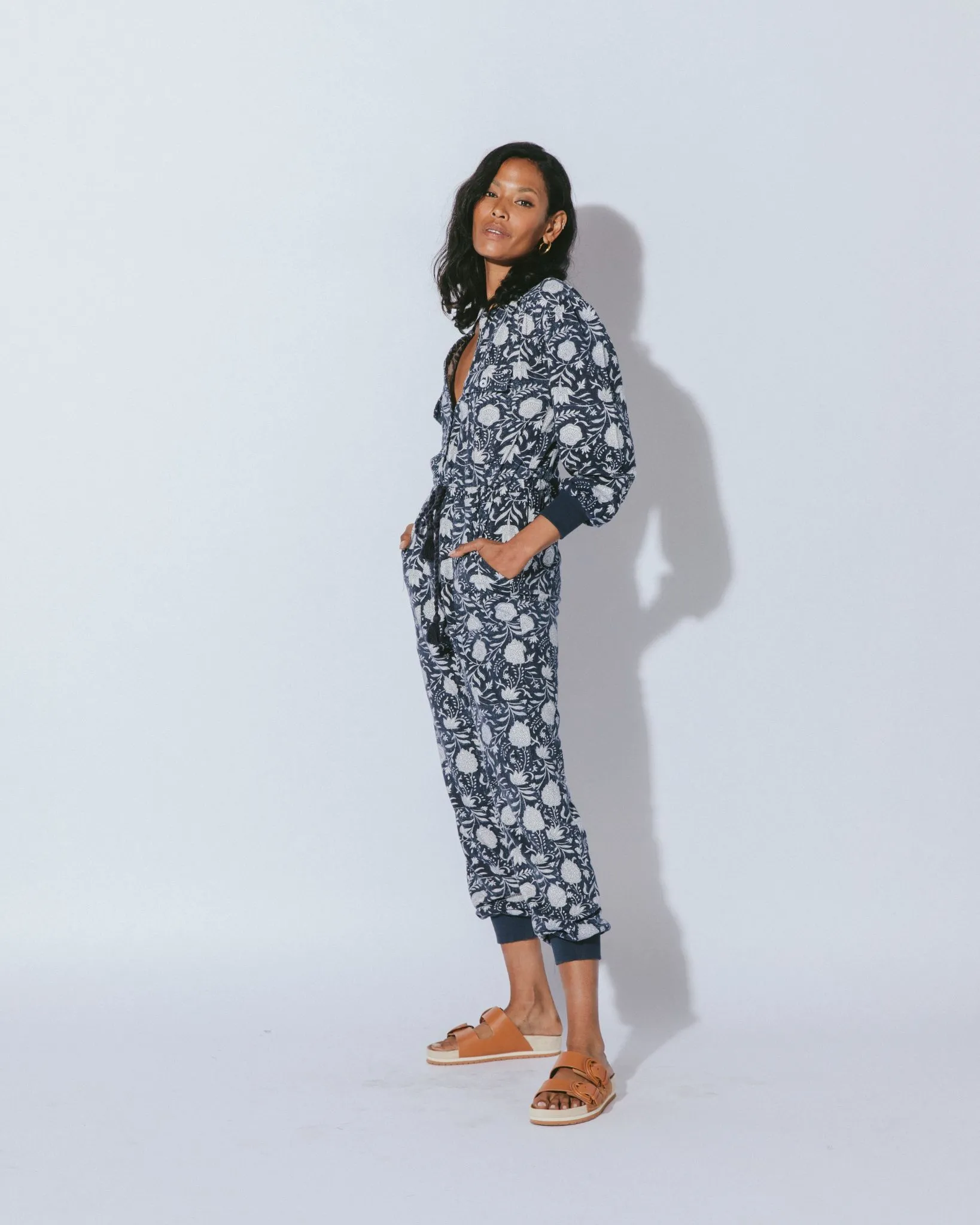Stella Lounge Jumpsuit - Navy Block Print