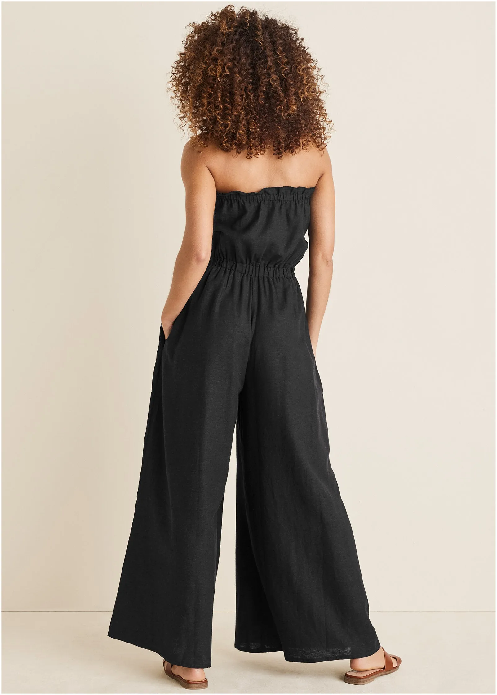 Strapless Linen Jumpsuit - Black