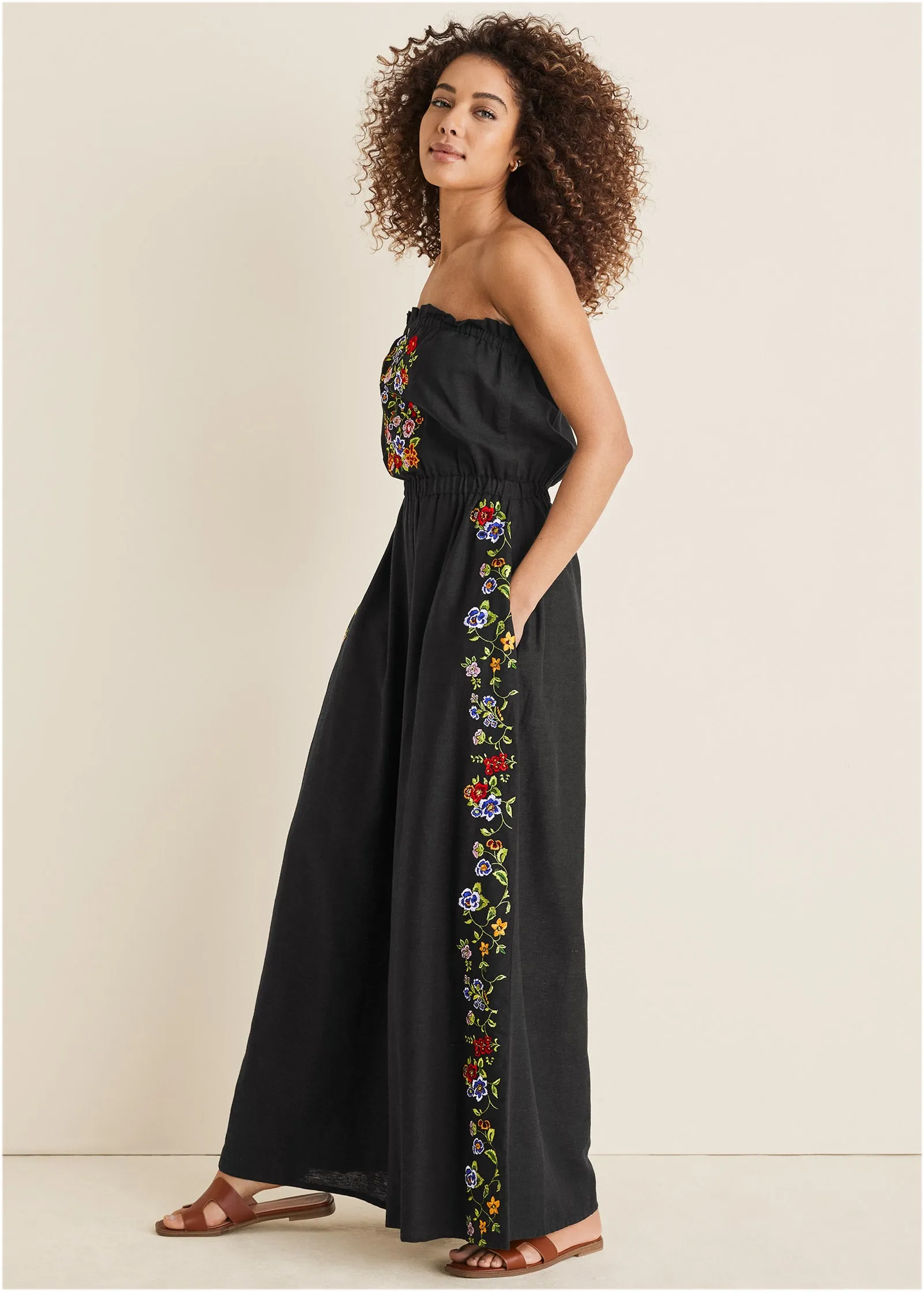Strapless Linen Jumpsuit - Black