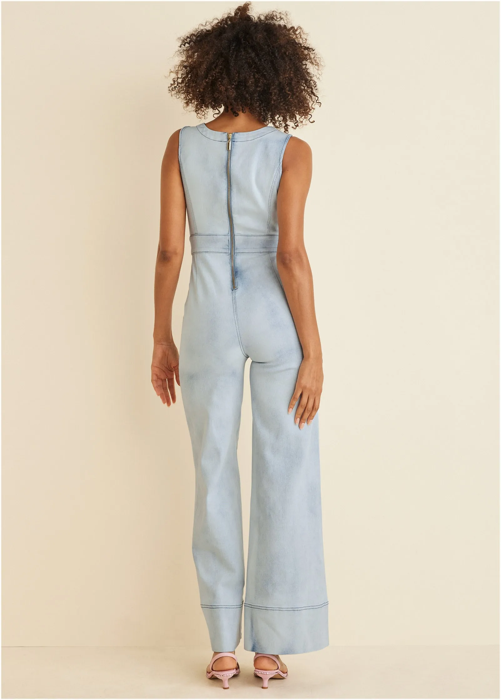 Stretch Denim Jumpsuit - Light Wash