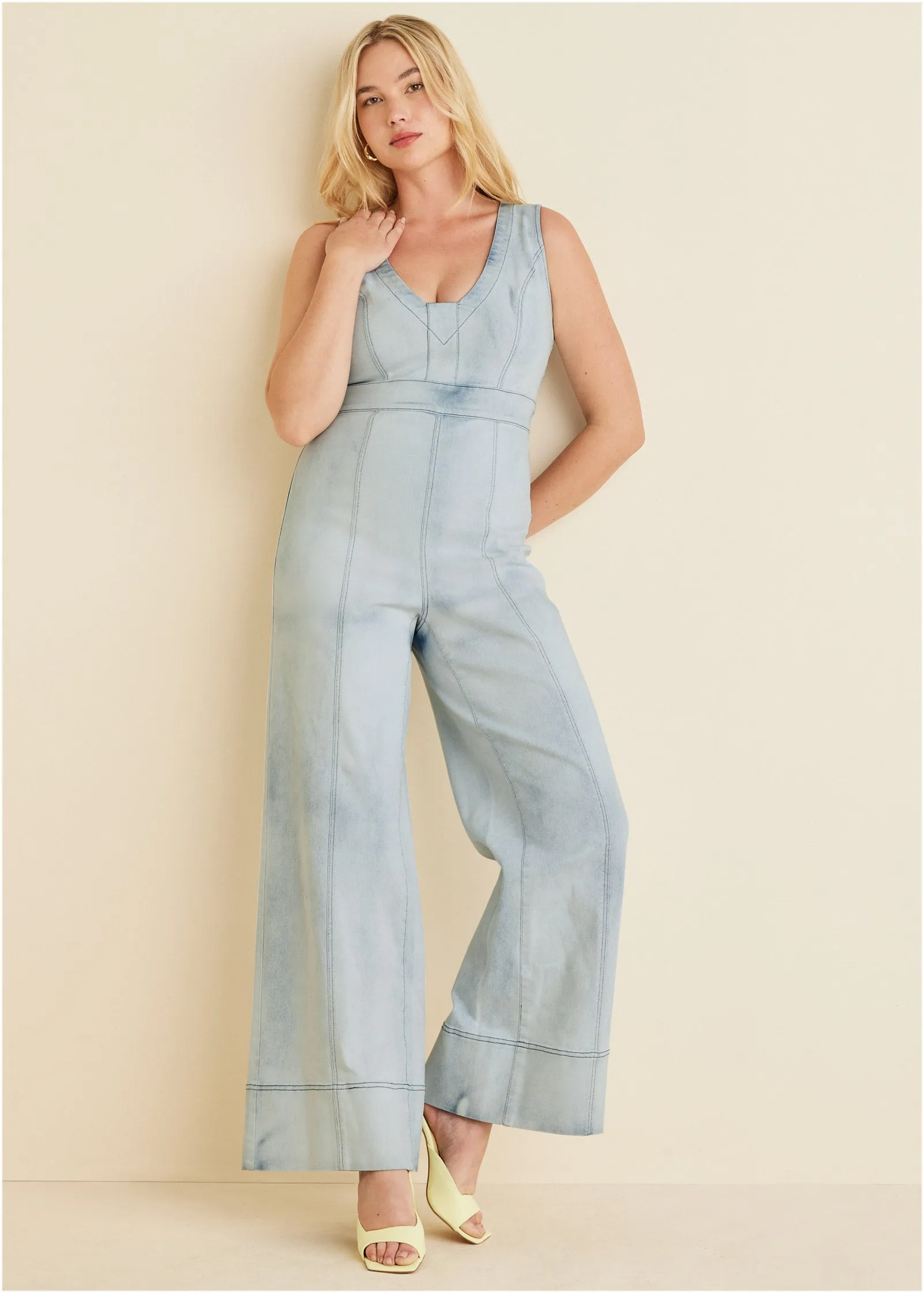 Stretch Denim Jumpsuit - Light Wash