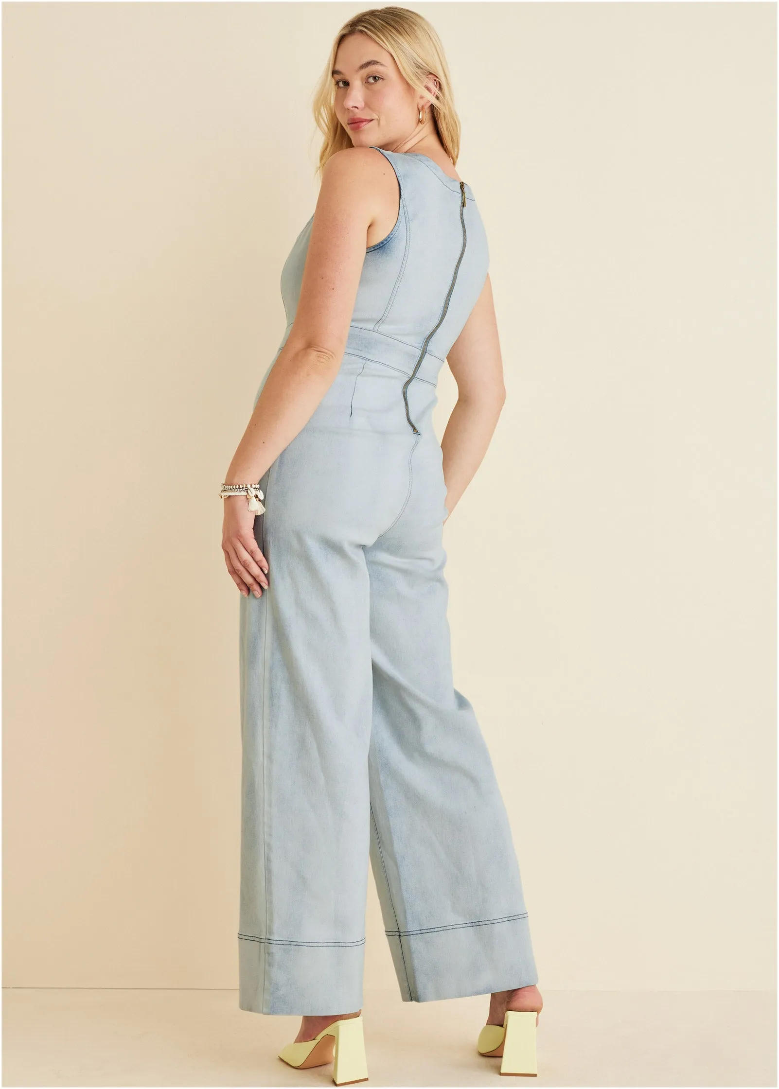 Stretch Denim Jumpsuit - Light Wash