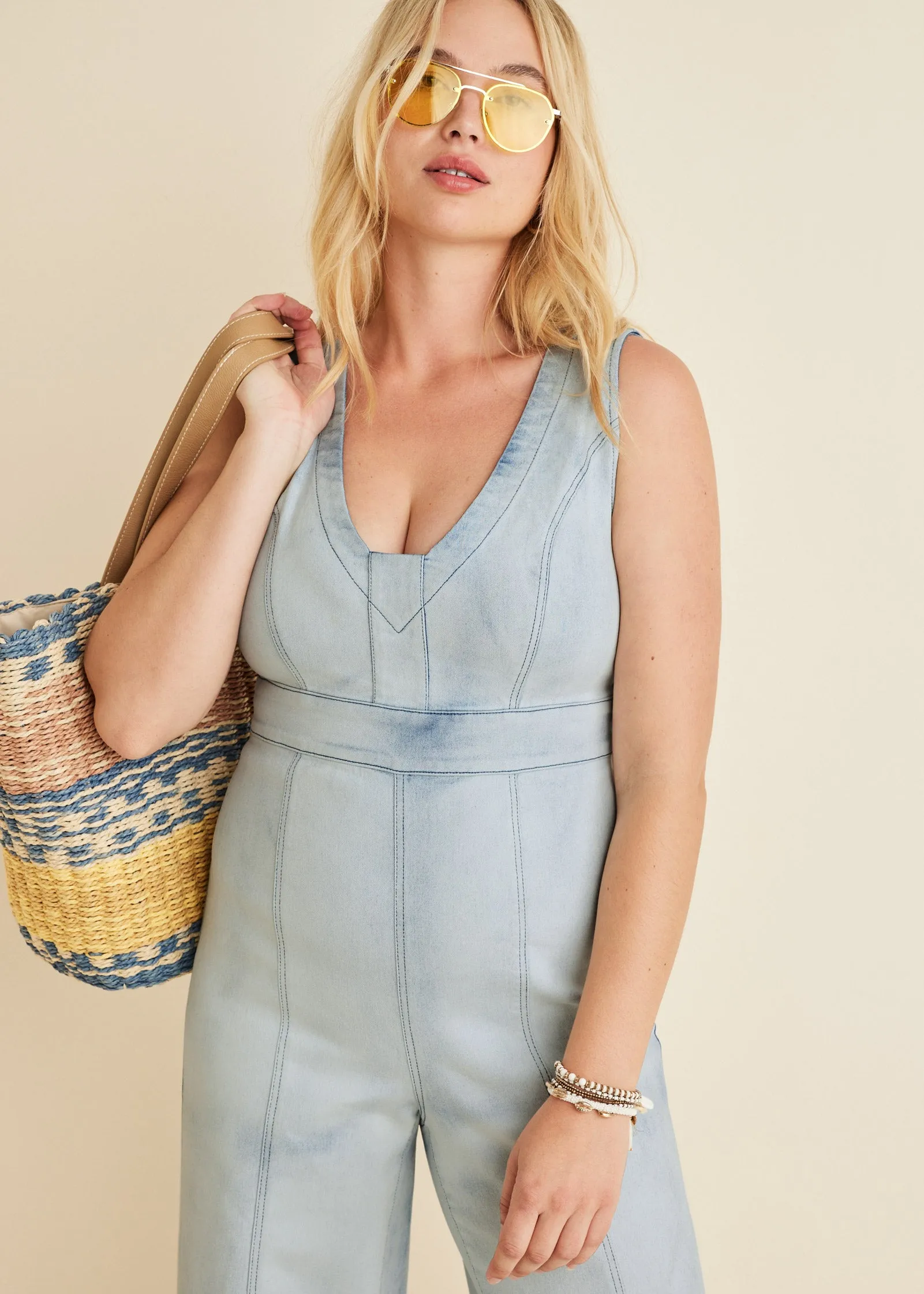 Stretch Denim Jumpsuit - Light Wash