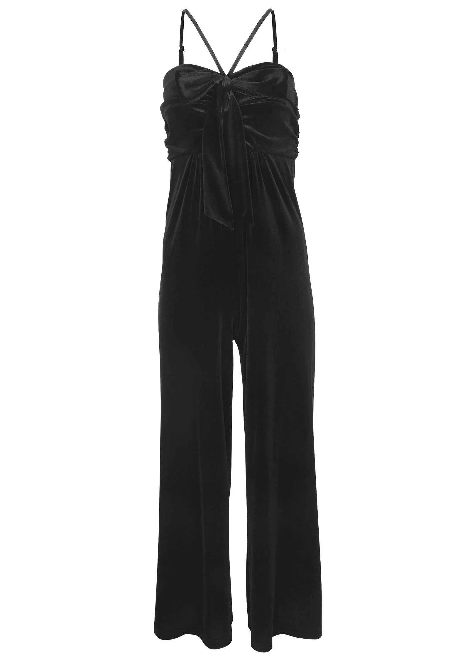 Stretch Velvet Halter Jumpsuit - Black