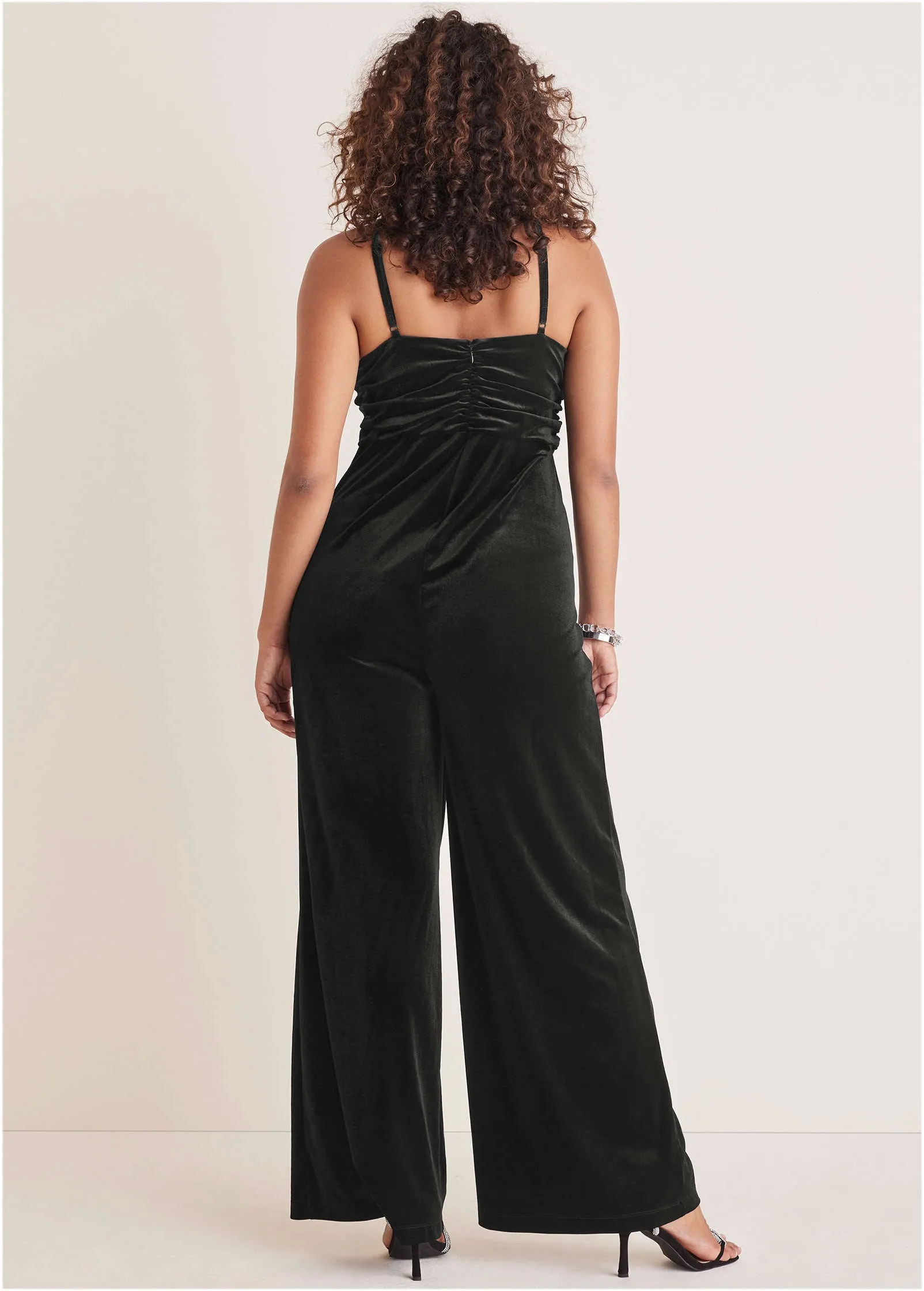 Stretch Velvet Halter Jumpsuit - Black