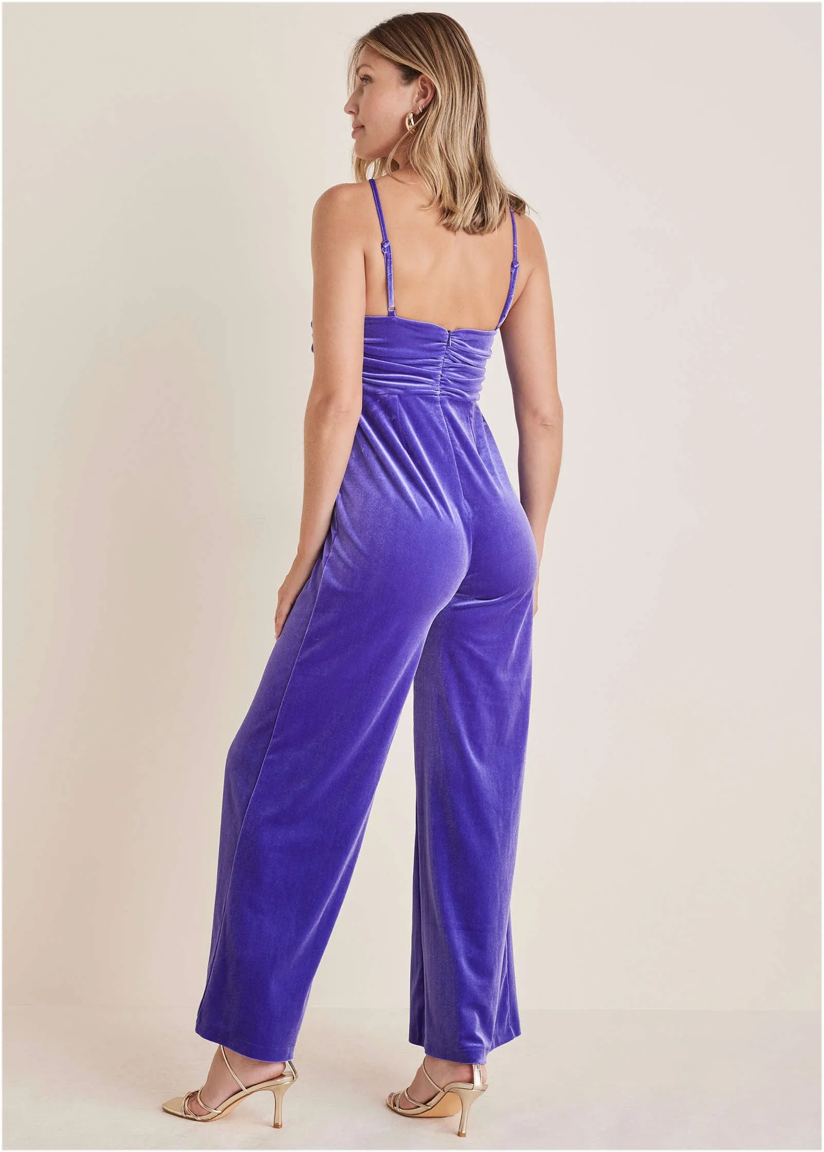 Stretch Velvet Halter Jumpsuit - Deep Blue
