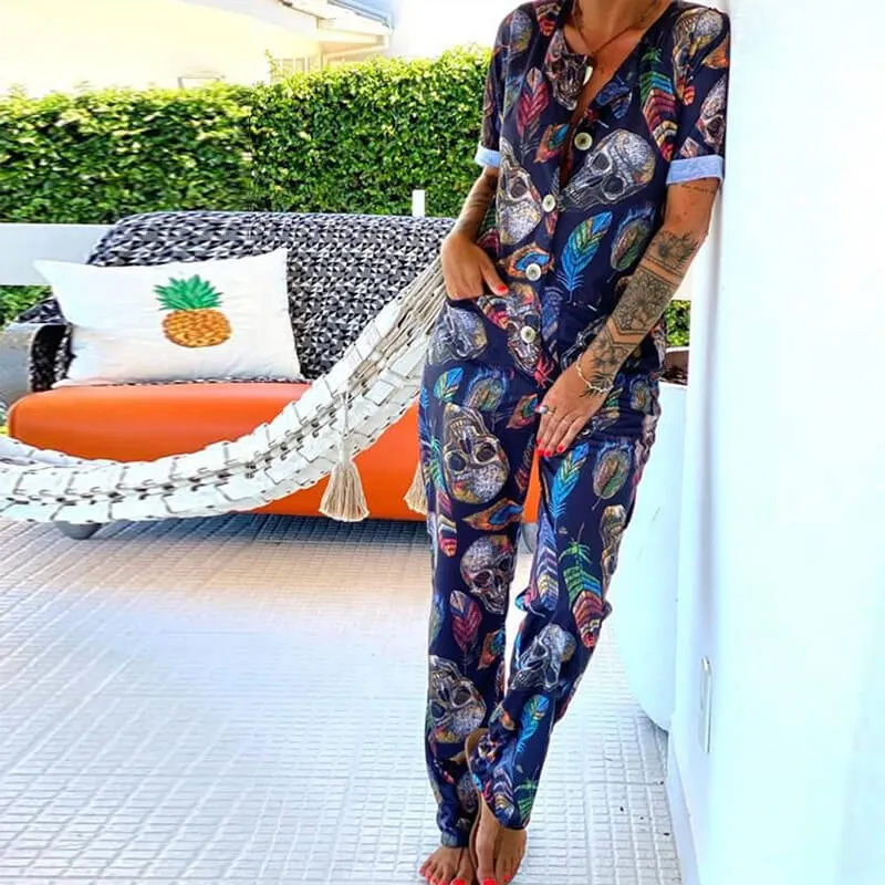 Sugar Skull Print One Piece Jumpsuit