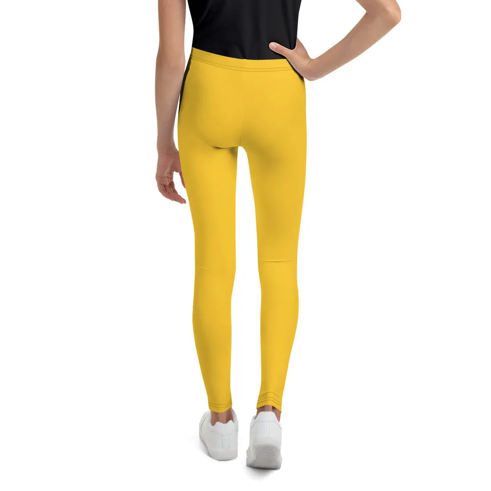 Sunflower Bright Yellow Solid Color Premium Youth Sports Leggings - Made in USA/EU