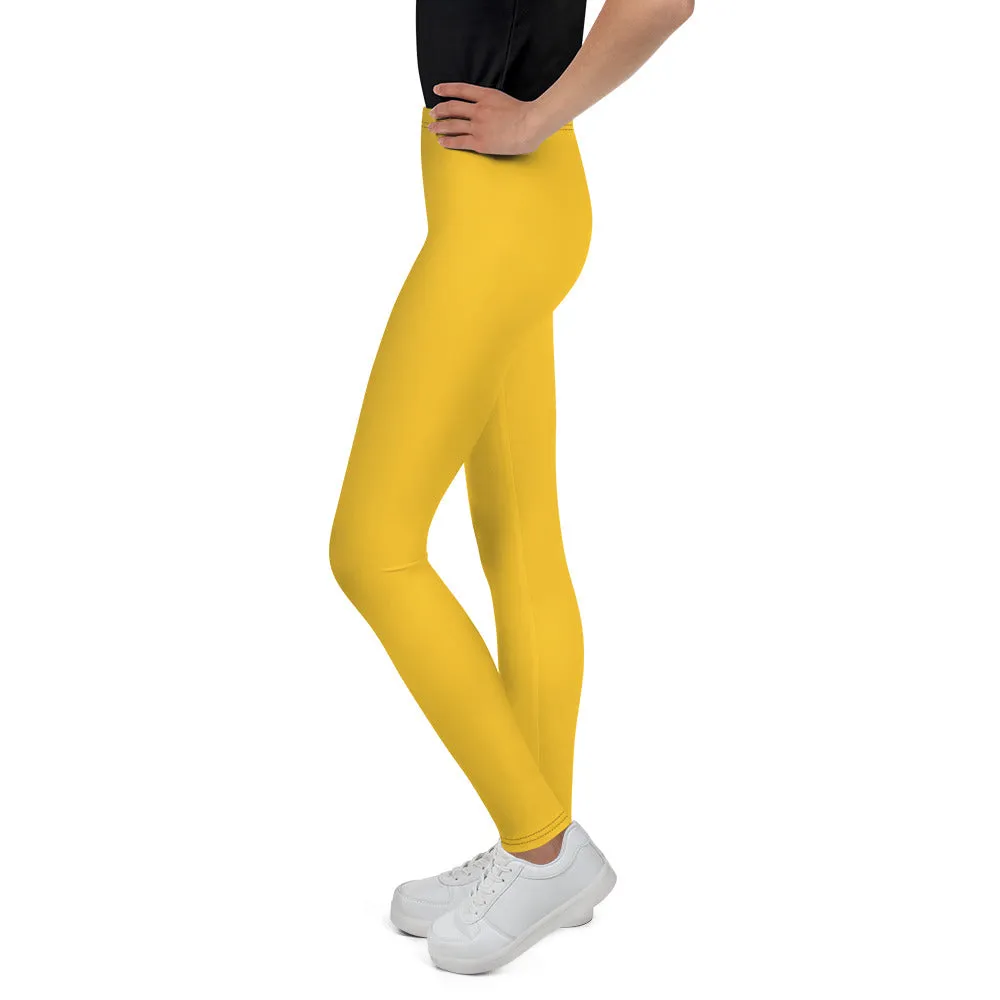 Sunflower Bright Yellow Solid Color Premium Youth Sports Leggings - Made in USA/EU