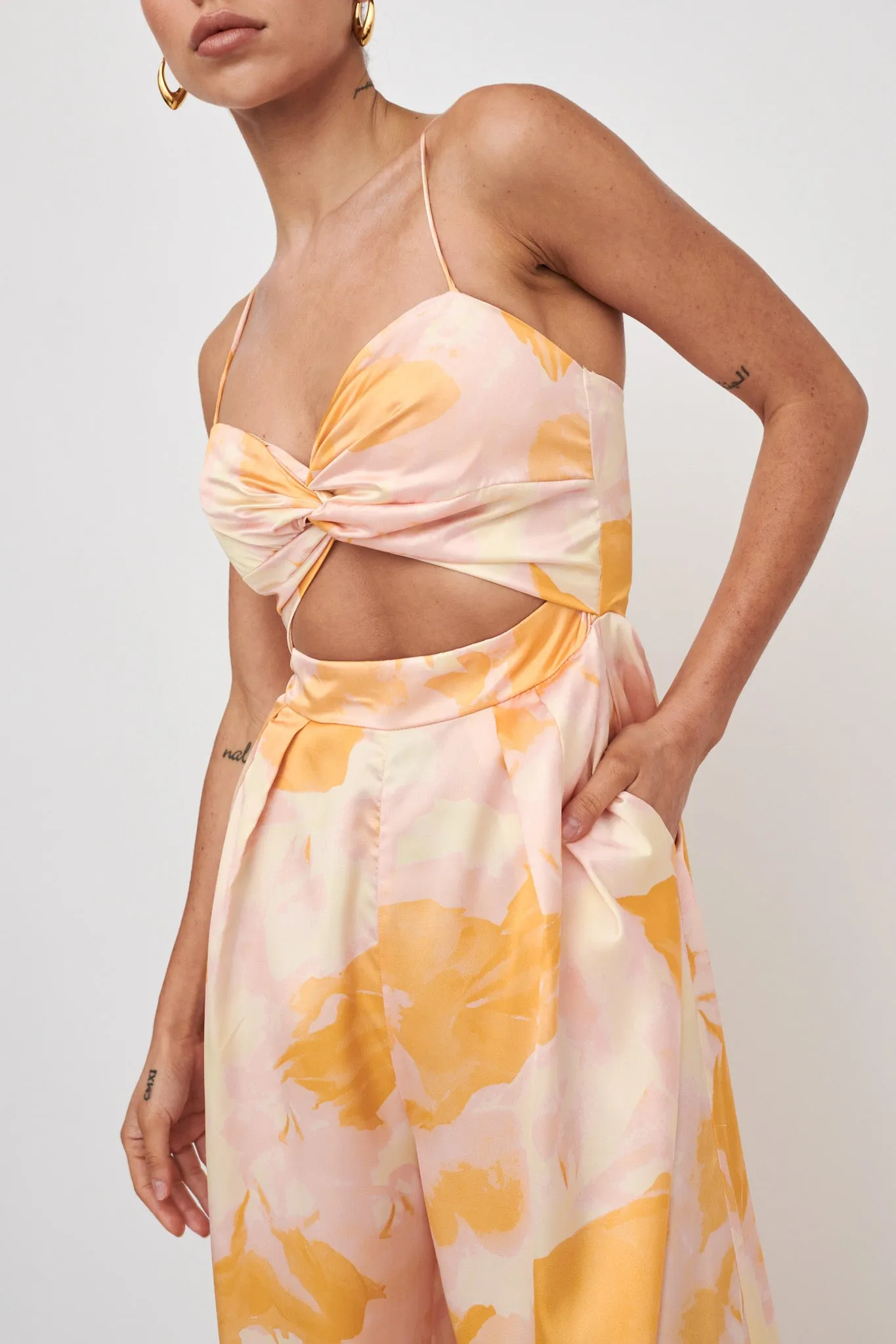 Tammi Cut-Out Waist Jumpsuit Abstract Yellow