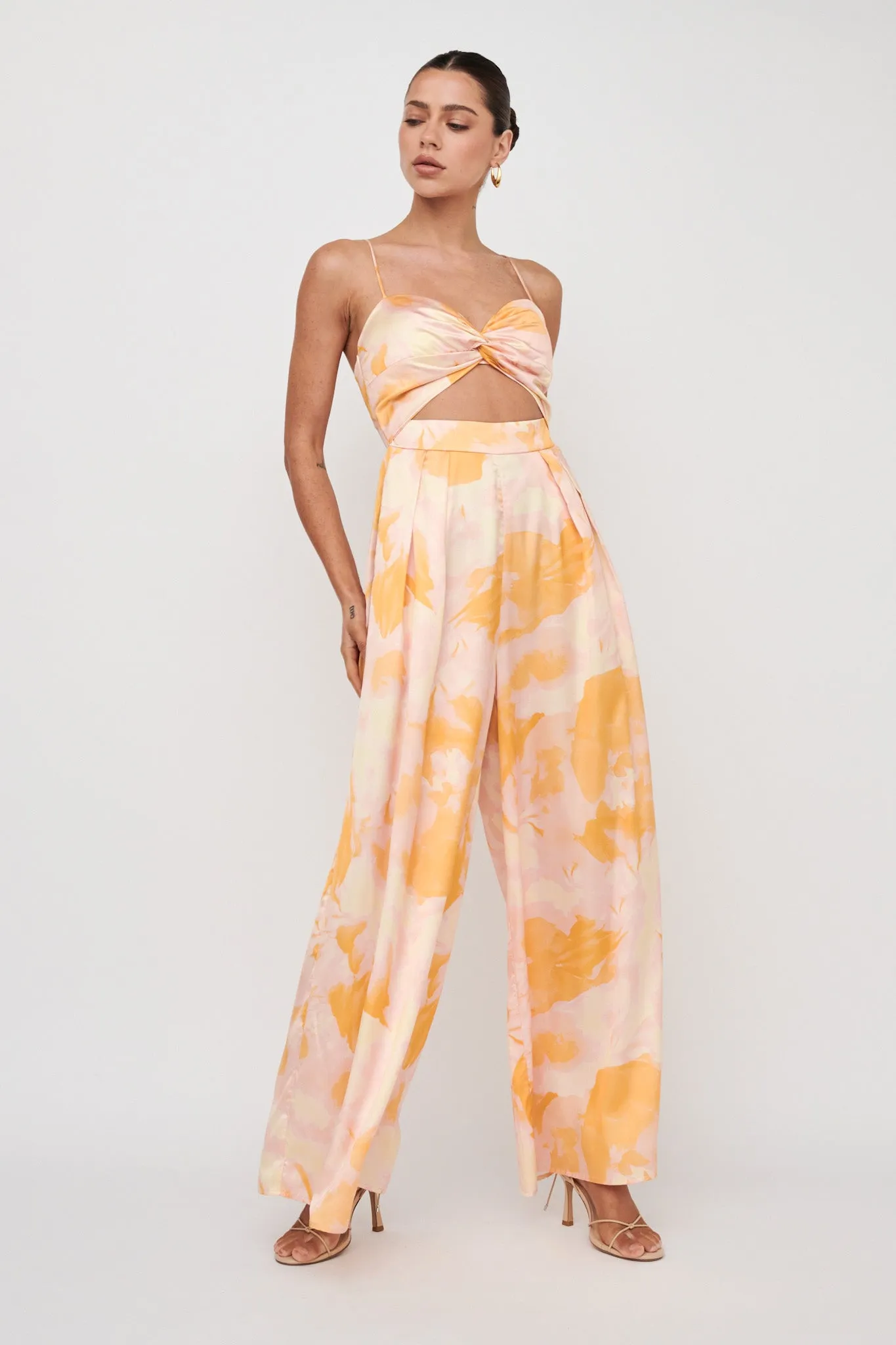 Tammi Cut-Out Waist Jumpsuit Abstract Yellow