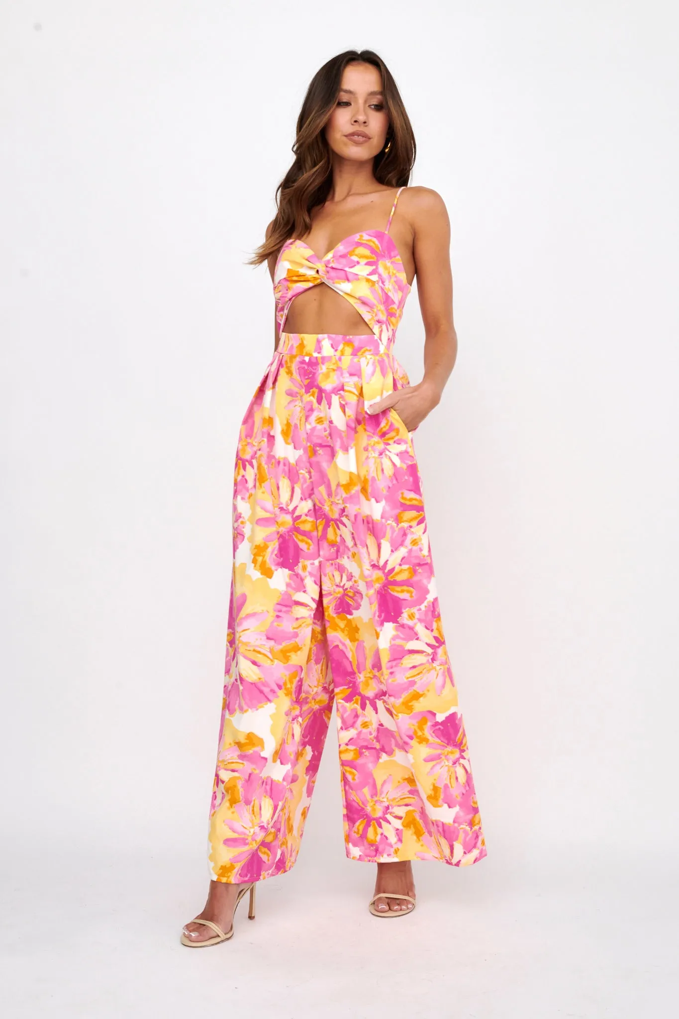Tammi Cut-Out Waist Jumpsuit Floral Blush