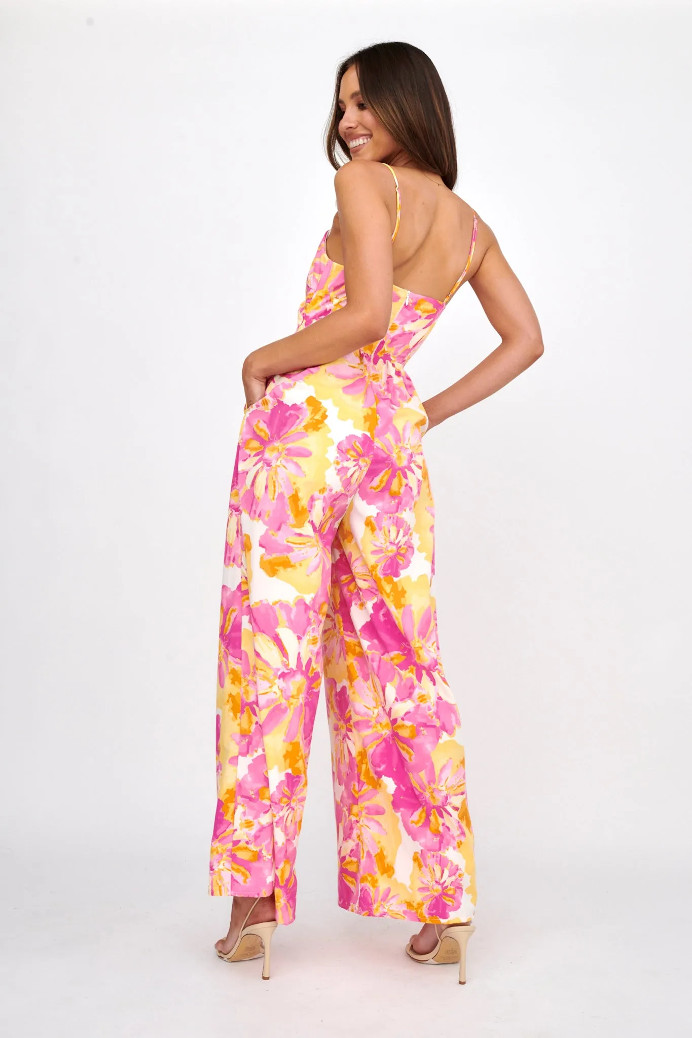 Tammi Cut-Out Waist Jumpsuit Floral Blush