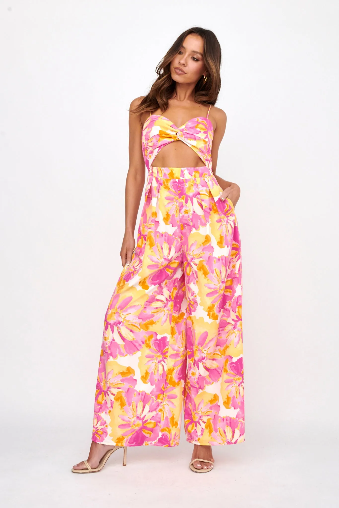 Tammi Cut-Out Waist Jumpsuit Floral Blush