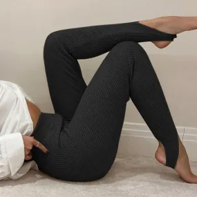 Tessa Beige Ribbed Knit Leggings