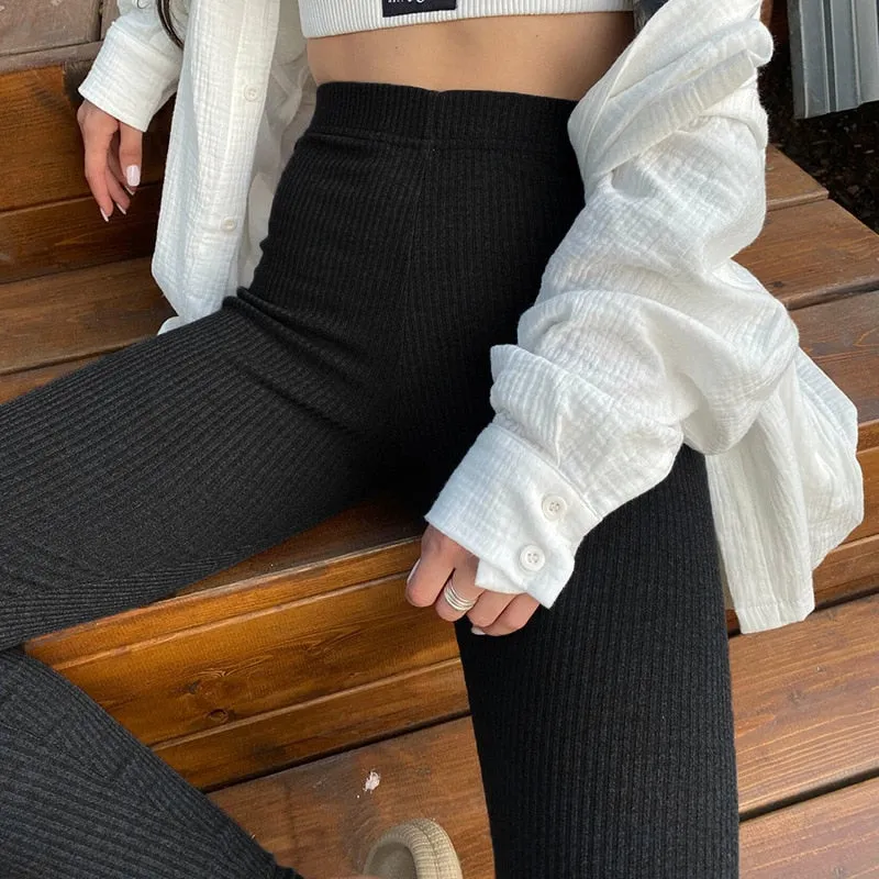 Tessa Beige Ribbed Knit Leggings