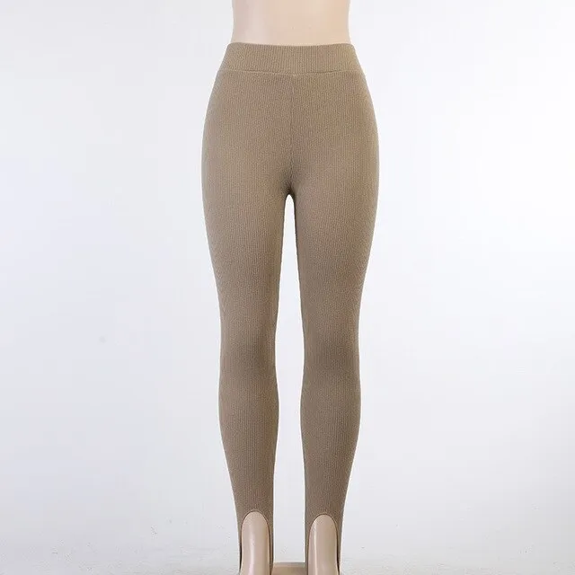 Tessa Beige Ribbed Knit Leggings