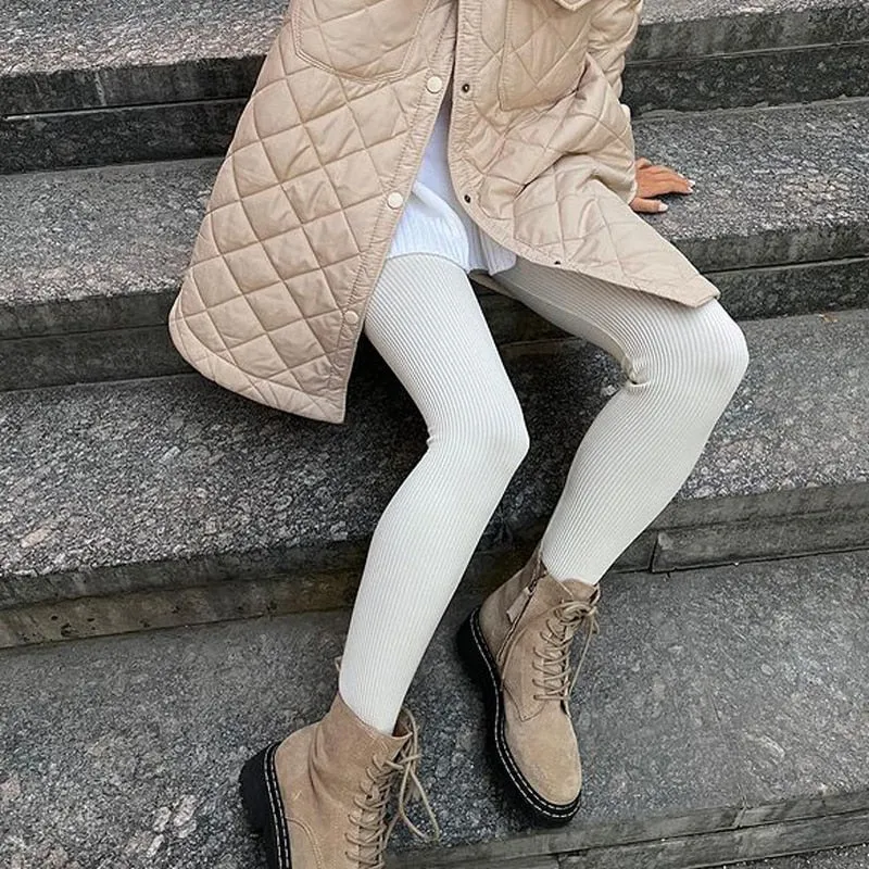 Tessa Beige Ribbed Knit Leggings