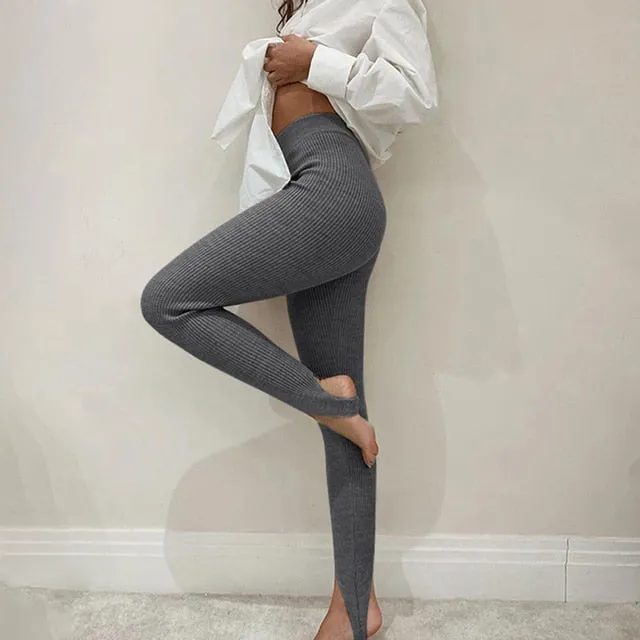 Tessa Beige Ribbed Knit Leggings