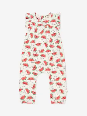 The Bonnie Mob Girls Organic Cotton Watermelon Jumpsuit in Ivory