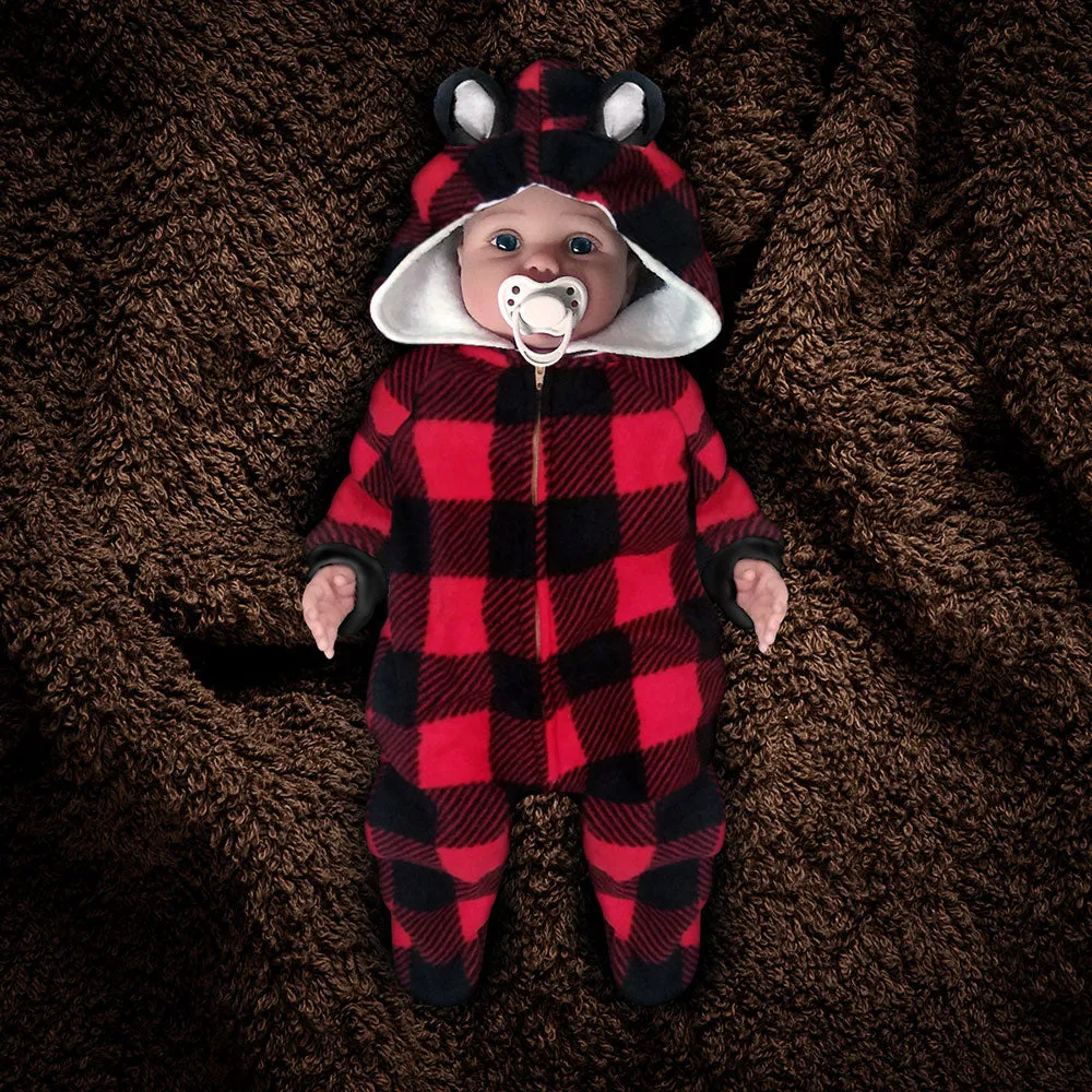 The "Huntsie" Buffalo Plaid Fleece Jumpsuit with Hood