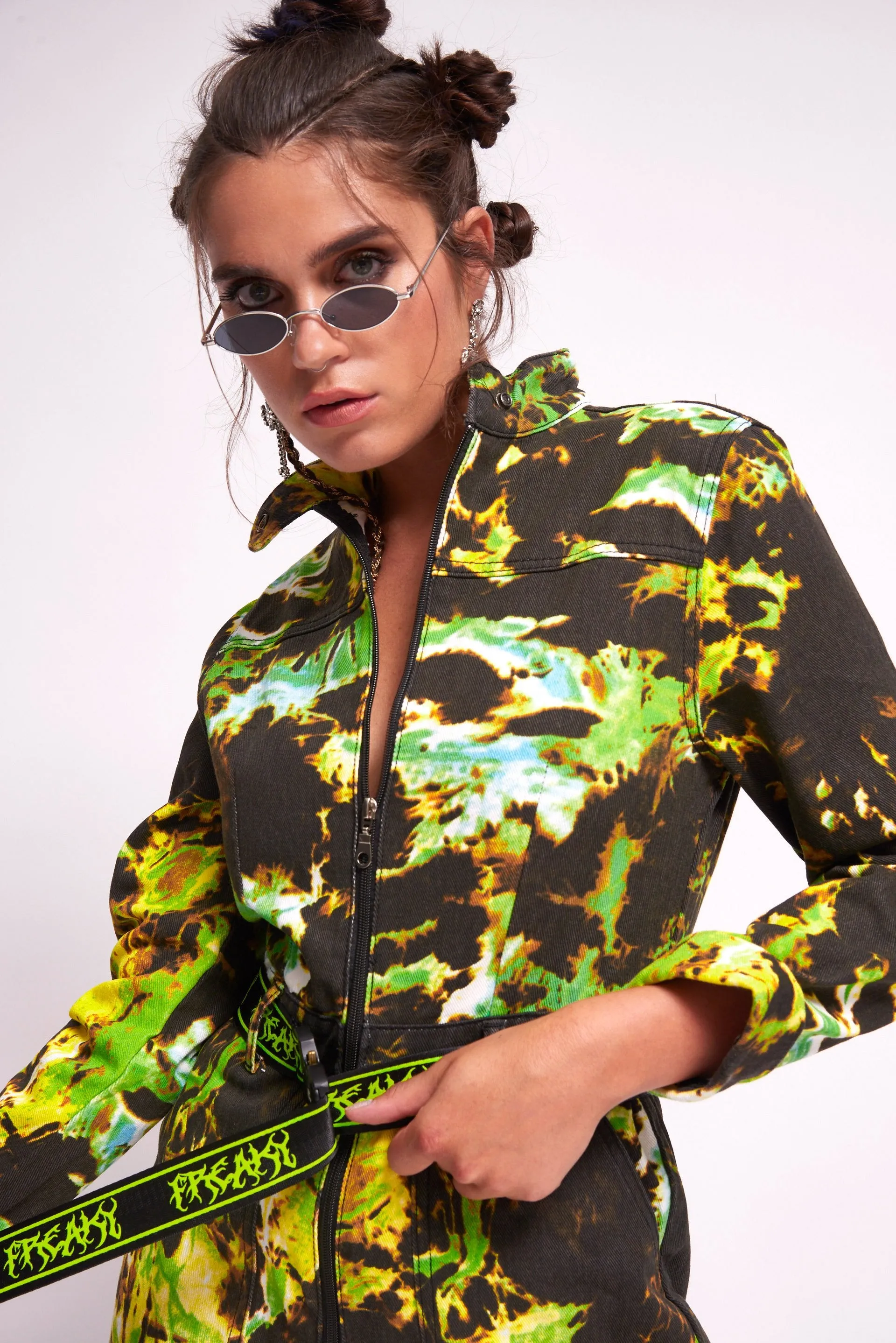 Tie Dye Print Denim Short Boilersuit