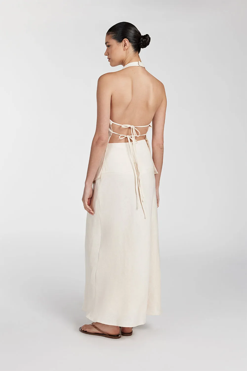TYRA CREAM LINEN MIDI SKIRT