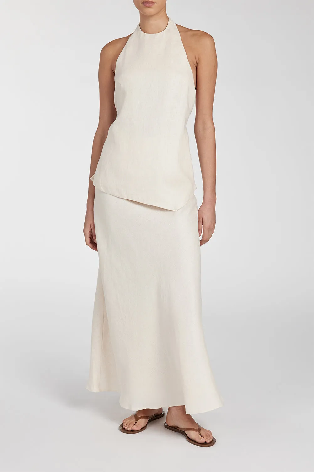 TYRA CREAM LINEN MIDI SKIRT