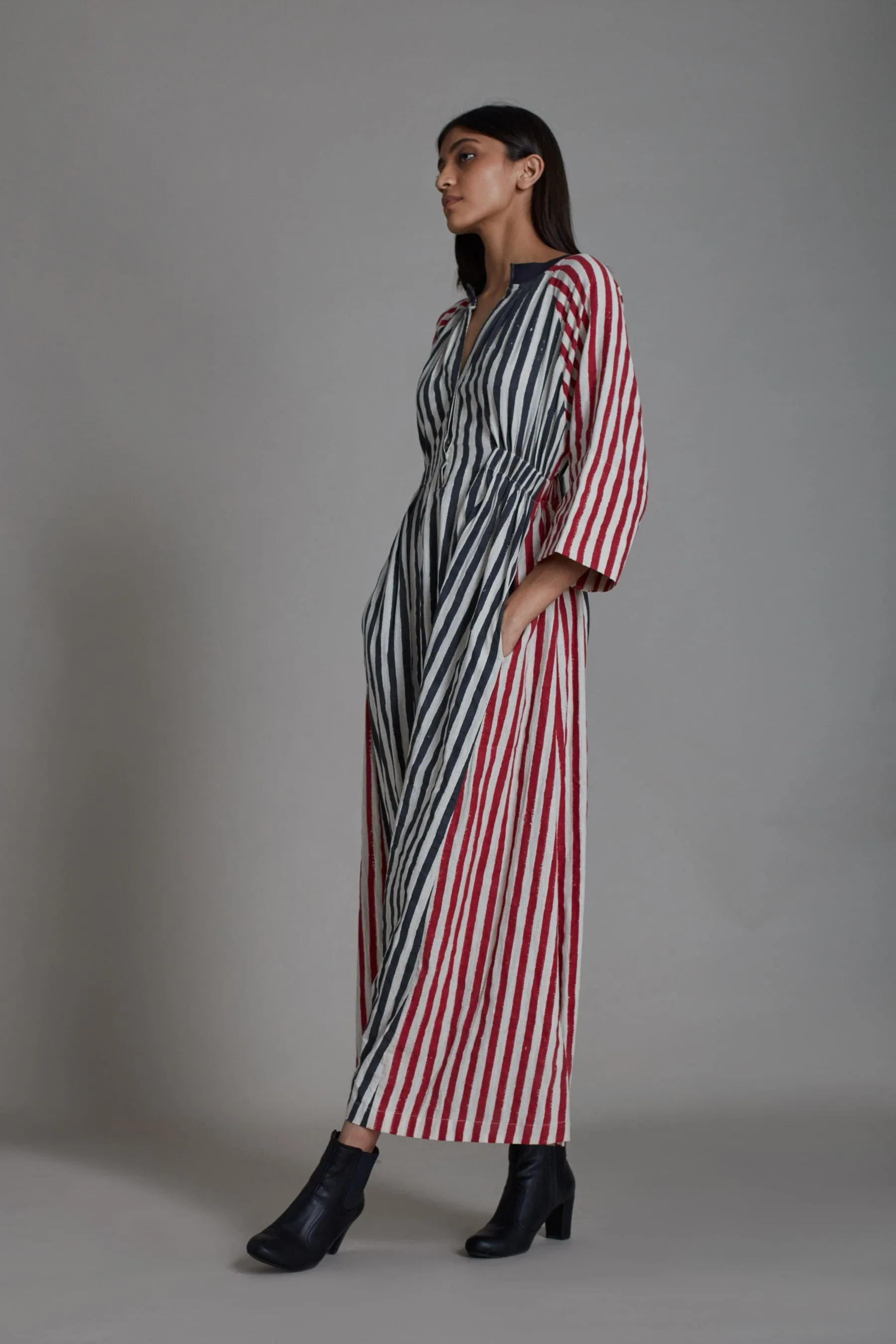 Uno Stripe Jumpsuit-Black with Red